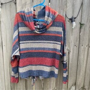 Ariella Womens Striped Knit Cowl Neck Lace Up Back‎ Pullover Top Multicolored